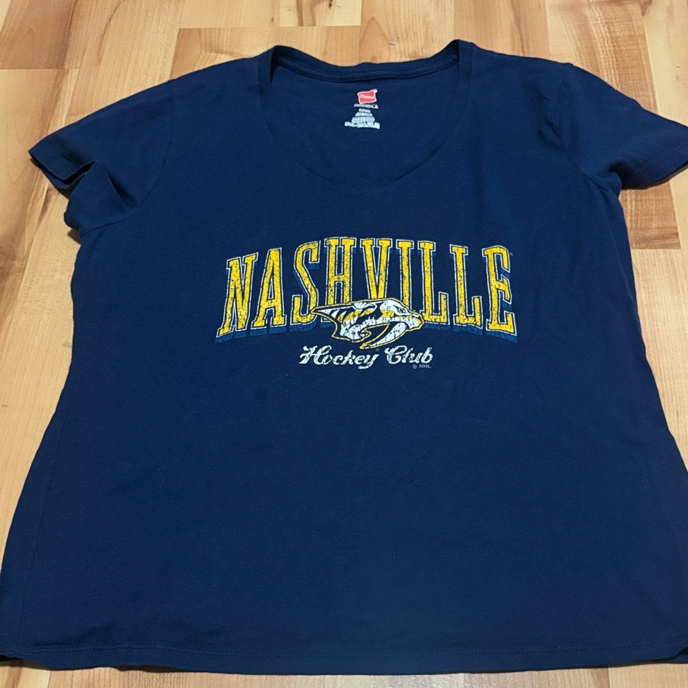 Nashville Predators Hanes Navy Blue Nano-T Shirt - Picture 1 of 4